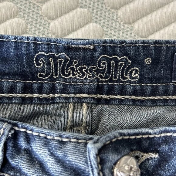 Miss Me JP5810P Cuffed Capri Cropped Blue Denim Jeans Jewel Flap Back Pockets 29 - Picture 7 of 9